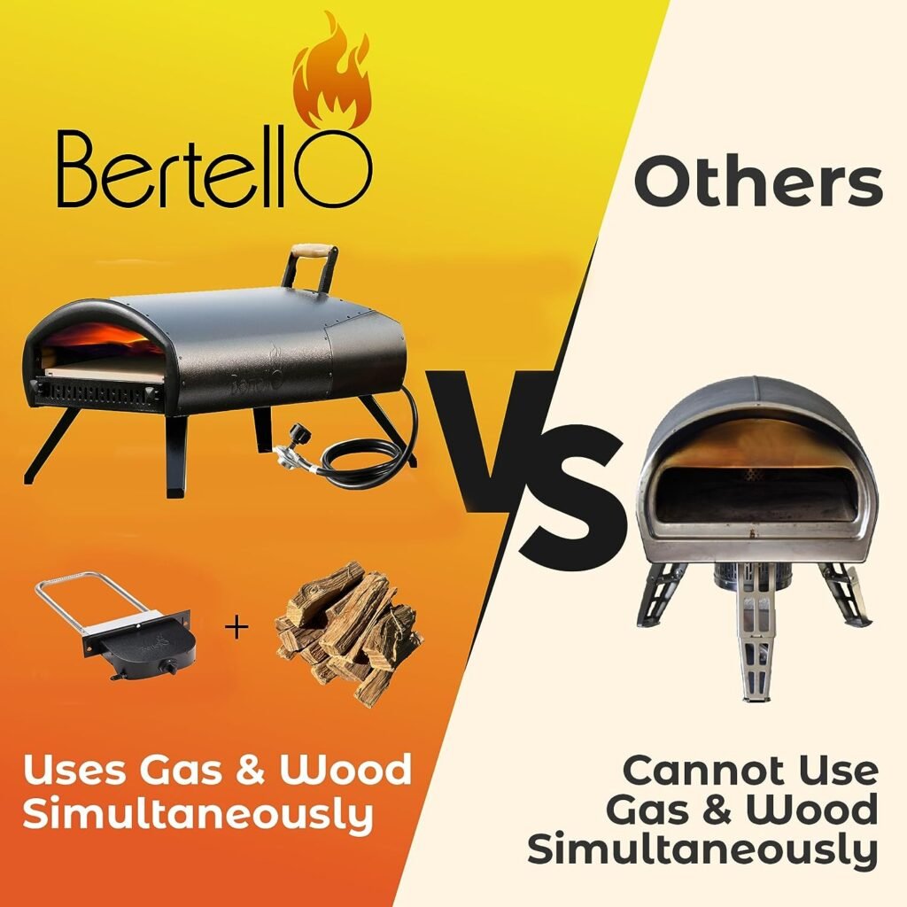 Bertello Grande 16 Gas Wood Simultaneously - Outdoor Pizza Oven -Patented Portable Pizza Oven -Pizza Maker, Double Wall Insulation -Gas Burner, Wood Tray, Pizza Stone Included