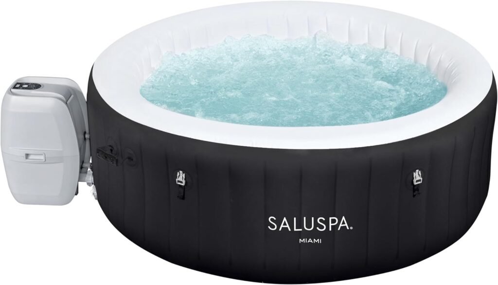 Bestway Miami SaluSpa 2 to 4 Person Inflatable Round Outdoor Hot Tub Spa with 140 Soothing AirJets, Filter Cartridges, Pump, Insulated Cover, Black