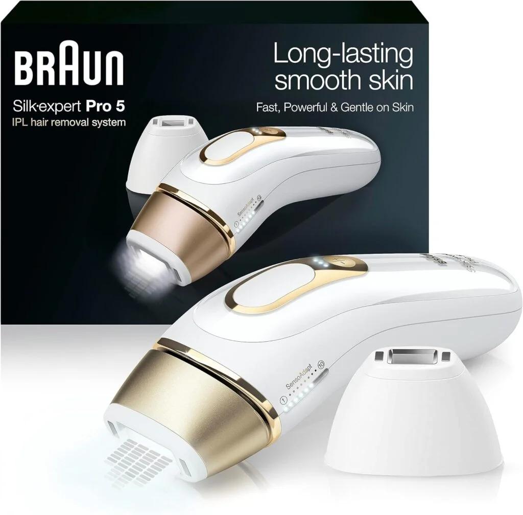 Braun IPL Long-lasting Hair Removal for Women and Men, New Silk Expert Pro 5 PL5157, for Body Face, Long-lasting Hair Removal System, Alternative to Salon Laser Hair Removal, with Venus Razor, Pouch