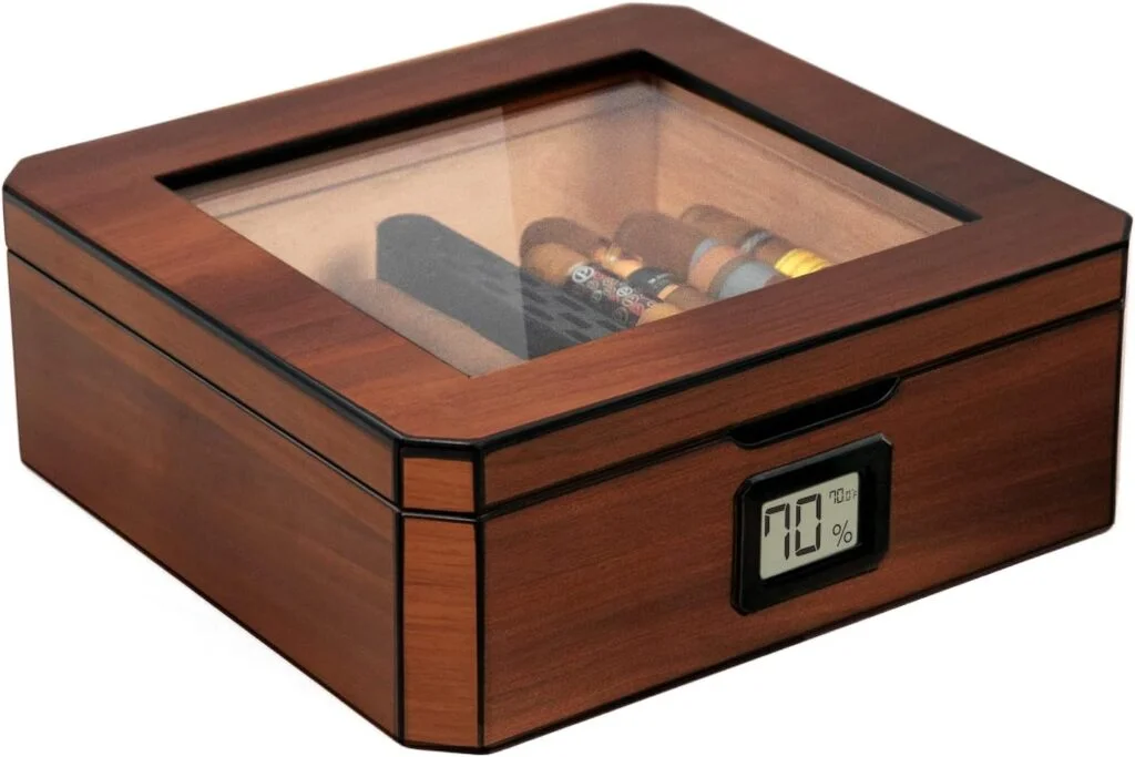 CASE ELEGANCE MAG Desktop Humidor, Easy humidification System, Accurate Digital Hygrometer, Walnut Finish, Magnetic Seal, for 20-30 Cigars