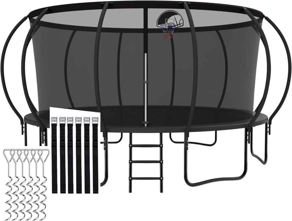 CITYLE Tranpoline 1500LBS 8 10 12 14 15 16 FT Tranpoline for Kids and Adults Tranpoline with Enclosure Net, Wind Stakes, Basketball Hoop, Heavy Duty Recreational Tranpolines - ASTM Approved