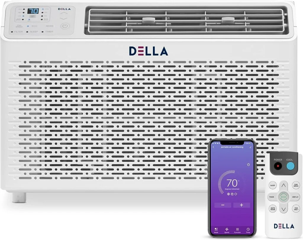 DELLA 12000 BTU 115V/60Hz Energy Saving Window Air Conditioner, Whisper Quiet AC Unit with WIFI Smart Controls, Remote, Dehumidifier, Fan, Cools Up to 550 Sq. Ft.