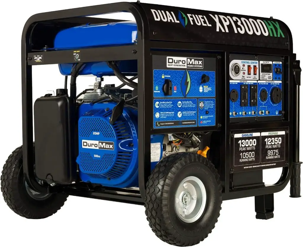 DuroMax XP13000HX Dual Fuel Portable Generator - 13000 Watt Gas or Propane Powered - Electric Start w/ CO Alert, 50 State Approved