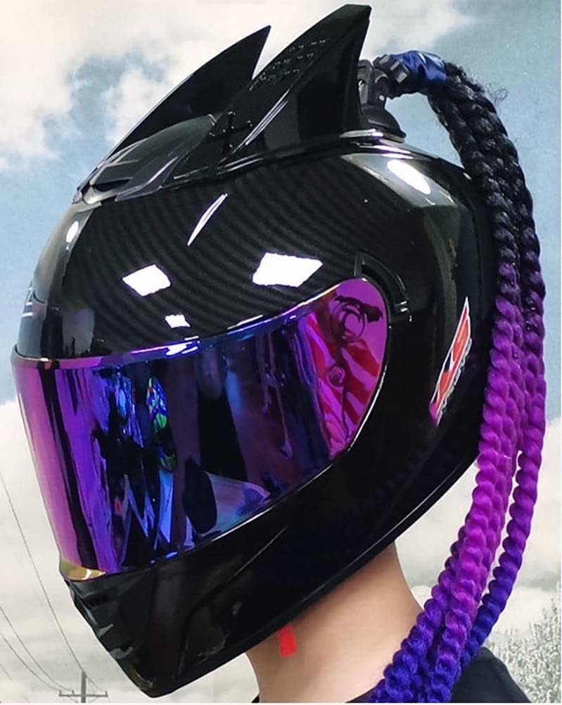 Full Face Motorcycle Helmets with Cat Ears DOT Certified Motorbike Crash Modular Helmet Adult Flip Up Visors Motocross Helmet Lightweight Design Black Pink