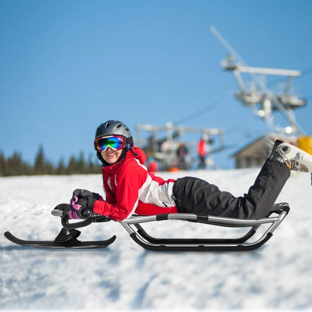 Goplus Snow Racer Sled, 54” Ski Sled Slider Board with Textured Grip Handles, Ergonomic Nylon Mesh Seat, for Kids Age 12 Up/Adult