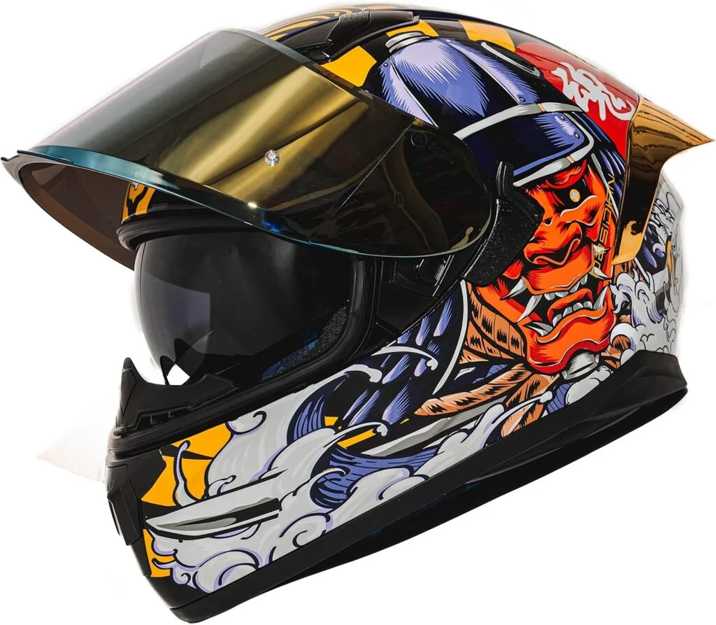 HAX Obsidian Full Face Dual Visor Adult Motorcycle Helmet for Motorbike Street Bike with Pinlock Ready DOT Approved Samurai Gold XXL