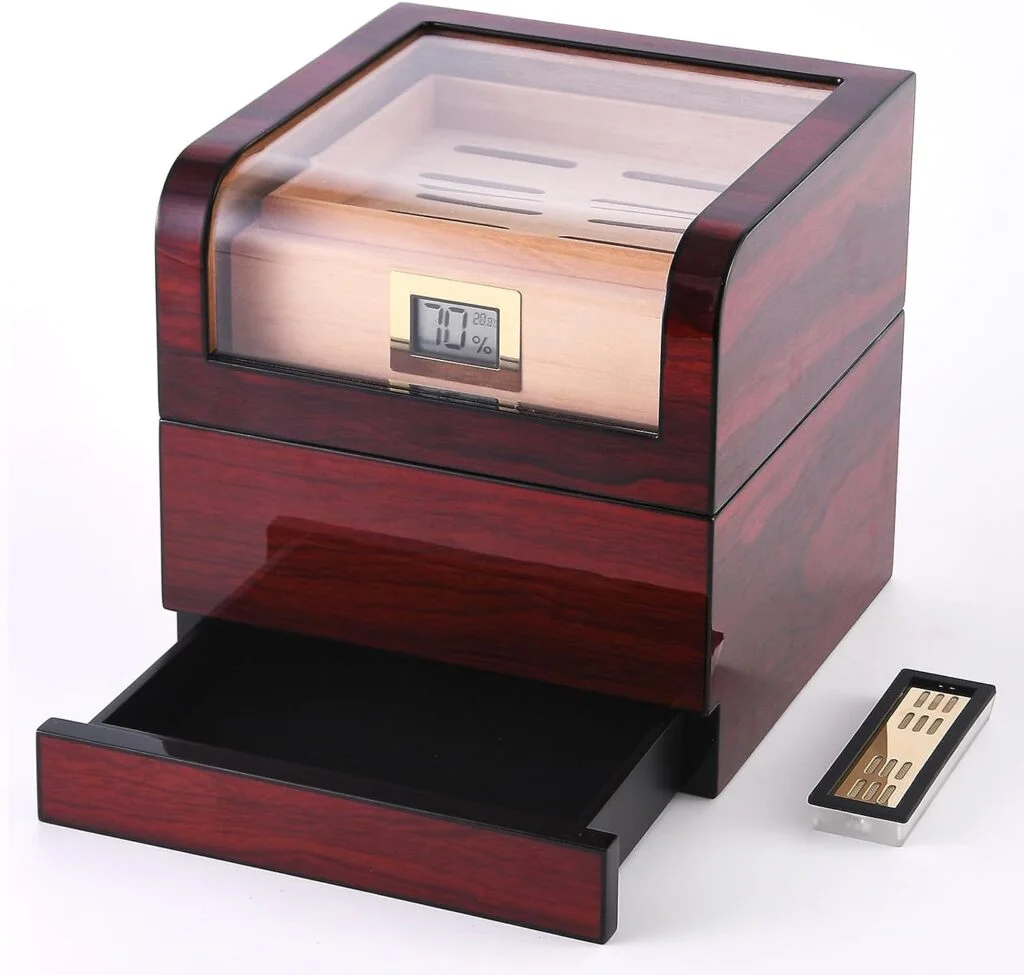 Hecai Wood Storage Box Cedar Wood Storage Case with Digital Hygrometer and Humidifier