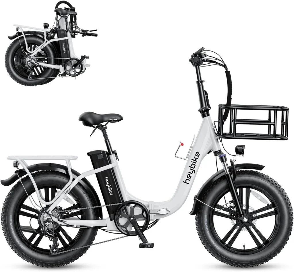 Heybike Ranger Electric Bike for Adults 500W Foldable Ebike with 48V 15Ah Removable Battery, Hey Bike 20 x 4.0 Fat Tire Electric Bicycle Step-Thru Folding Ebikes for Adults with Dual Shock Absorber
