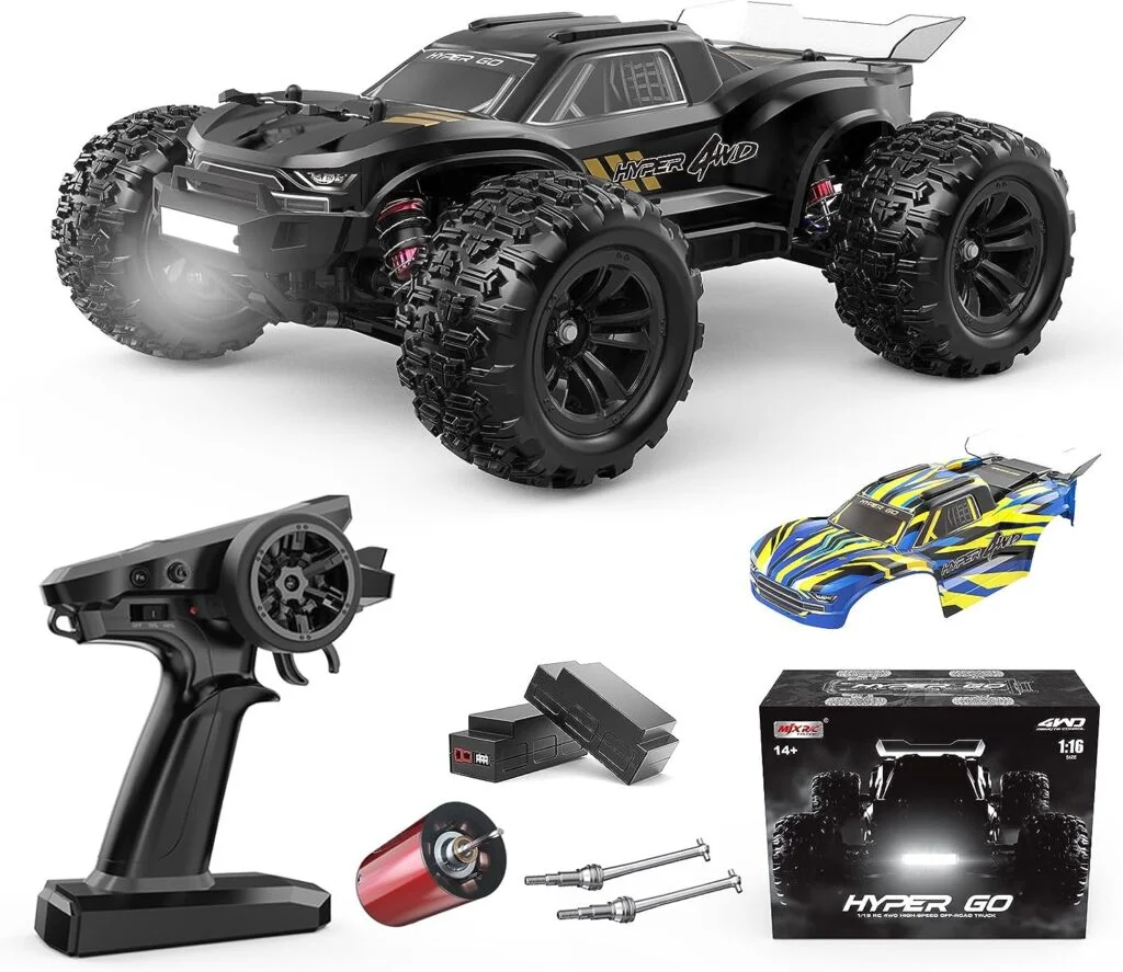 HYPER GO H16BM 1:16 RTR Brushless Fast RC Cars for Adults, Max 42mph Hobby Electric Off-Road Jumping RC Trucks, RC Monster Trucks Oil Filled Shocks Remote Control Car with 2 Batteries for Boys
