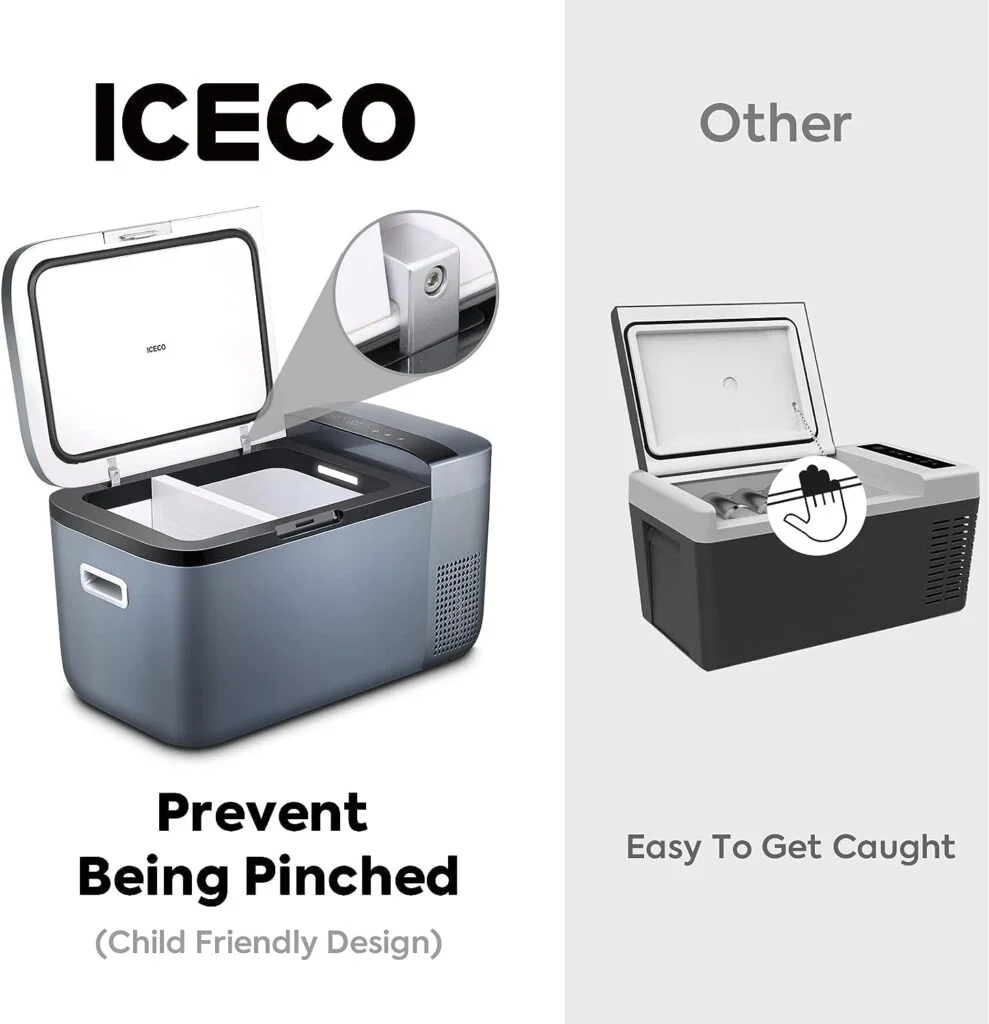 ICECO GO20 Dual Zone Portable Refrigerator with Danfoss Compressor, 20 Liter/21 Quart, DC 12/24V, AC 100-240V, 0℉ to 50℉, Mini Fridge Cooler Refrigerator for Outdoor, Home Use, Driving, Gray