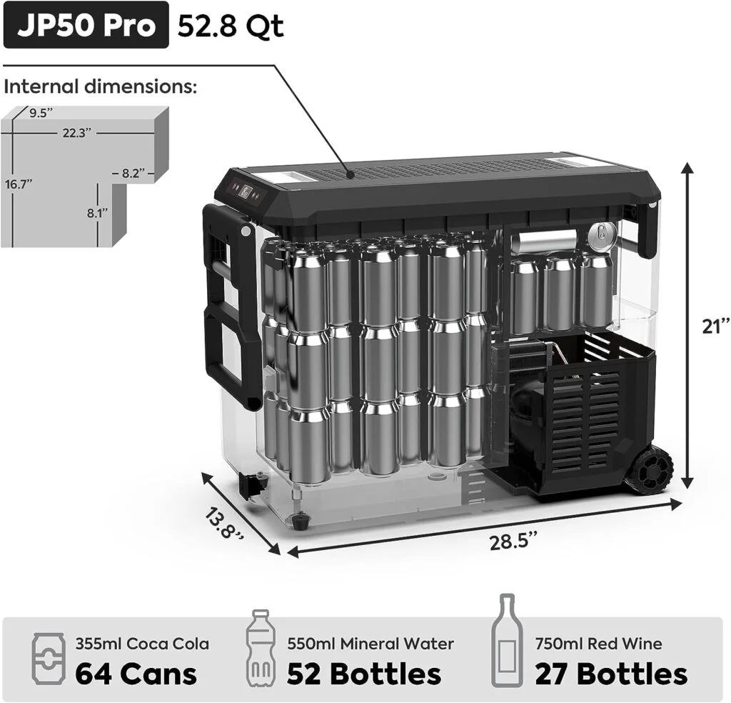 ICECO JP50 Pro 51.7 Quart Portable Refrigerator, Multi-directional Lid, 12V Car Fridge Freezer, Compact Refrigerator with Secop Compressor, for Car Home Use, -4℉～50℉, DC 12/24V, AC 110/240V