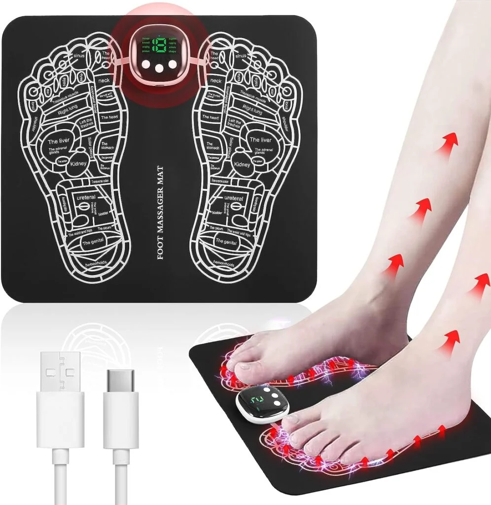 Phixnozar EMS Foot Massager Mat–Foot Stimulator Massager Pad–Foldable Feet and Calves Massage Machine with 8 Modes and 19 Intensity Levels for Improved Circulation, Muscle Relaxation, and Pain Relief