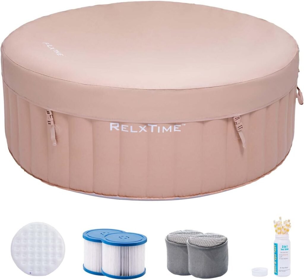 RELXTIME Inflatable Hot Tub Spa, 2-4 Person Portable Hottub 71 x 25.6 Outdoor Blow Up Hot Tub with 120 Bubble Jets, Built in Heater Pump, Energy Efficient Inflation Cover, Round