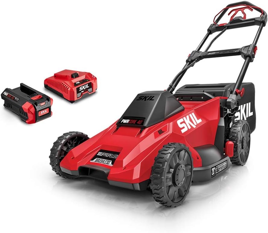 SKIL PWR CORE 40 Brushless 40V 20 Self Propelled Mower Kit with 7-Position Cutting Height Adjustment, Includes 5.0Ah Battery and Auto PWR Jump Charger - SM4910-10