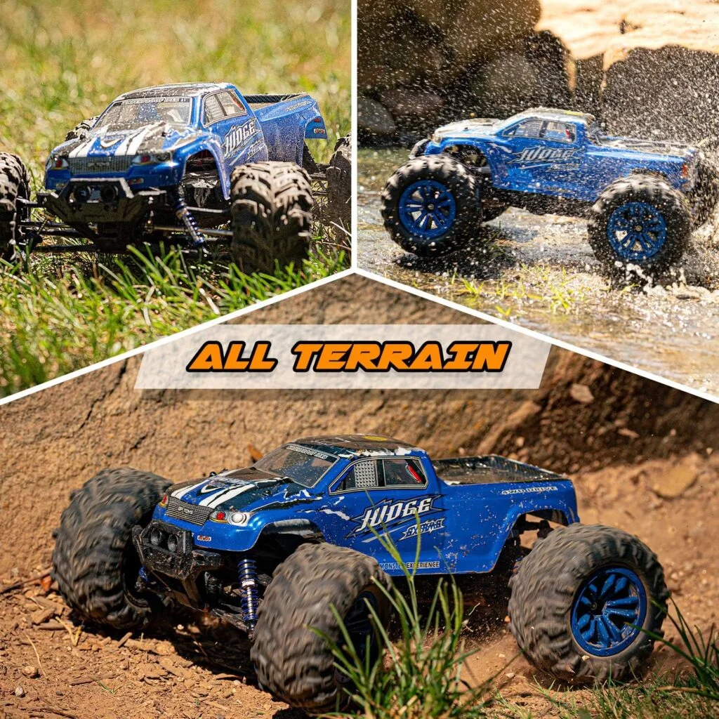 Soyee RC Cars 1:10 Scale RTR 46km/h High Speed Remote Control Car All Terrain Hobby Grade 4WD Off-Road Waterproof Monster Truck Electric Toys for Kids and Adults -1600mAh Batteries x2