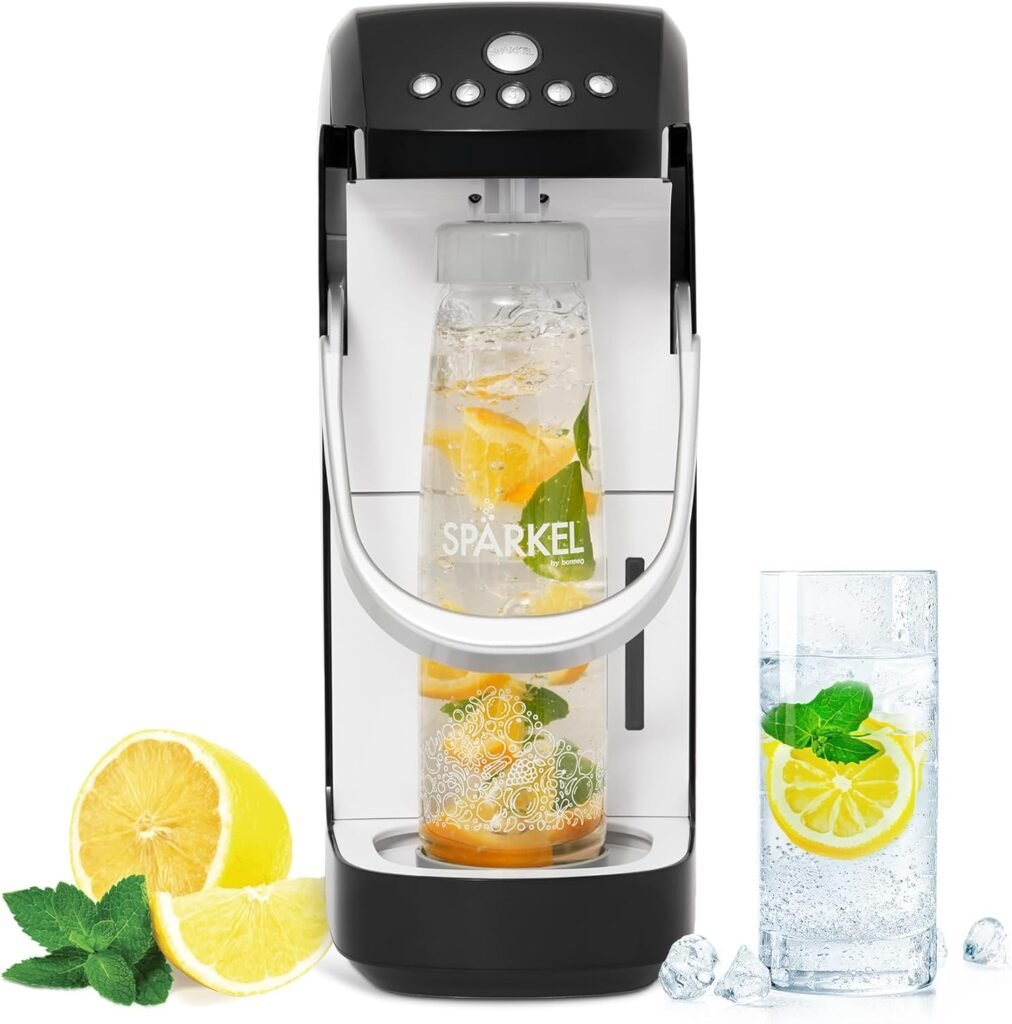 Spärkel Beverage System | Black Sparkling Water Maker that Uses Fresh, Natural Ingredients | Carbonated Water Machine with New No-Leak Seal | Soda Streaming Machine | 5 Unique Carbonation Levels