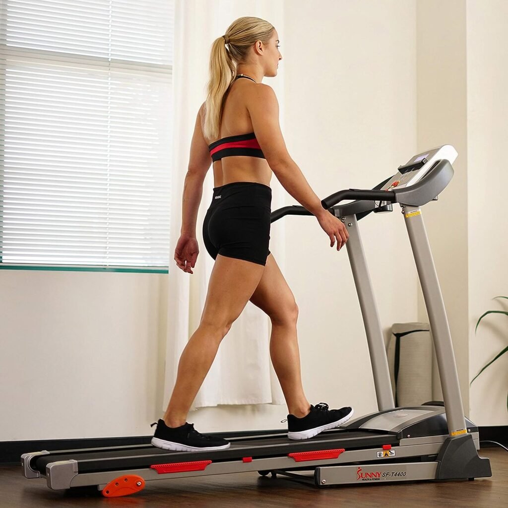 Sunny Health Fitness Premium Folding Incline Treadmill with Pulse Sensors, One-Touch Speed Buttons, Shock Absorbtion, Optional Bluetooth with Exclusive SunnyFit App