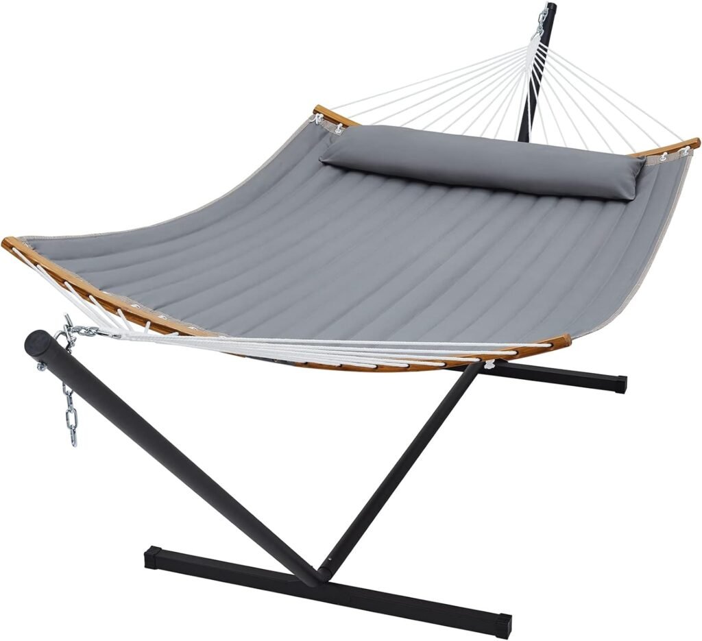 SUPERJARE Hammock with Stand, 2 Person Heavy Duty Hammock Frame, Detachable Pillow Strong Curved-Bar Portable Carrying Bag, Perfect for Outdoor Indoor - Gray