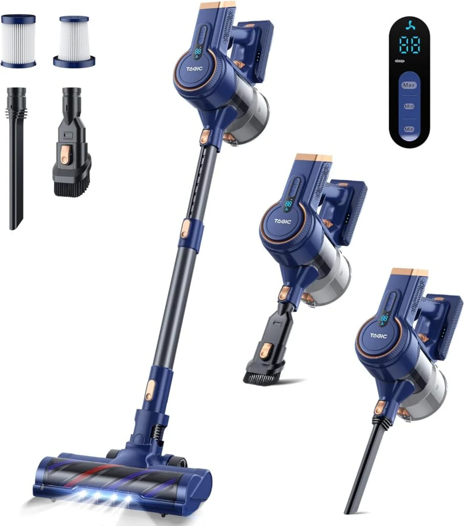 TAGIC Cordless Vacuum Cleaner - 6 in 1 Powerful Stick Vacuum with 3 Power Modes, LED Display, Up to 45mins Runtime, Lightweight Vacuum Cleaner for Hardwood Floor Pet Hair