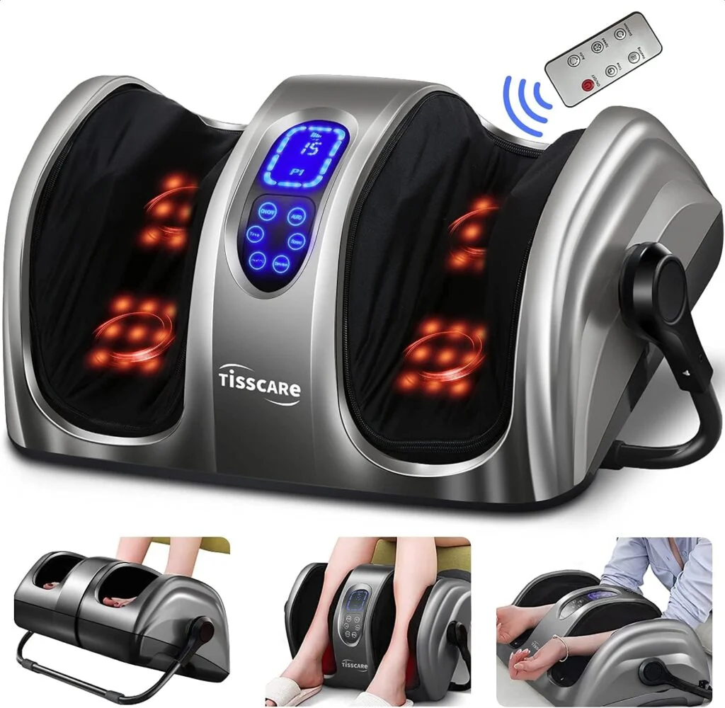 TISSCARE Foot Massager-Shiatsu Foot Massage Machine w/Heat Remote 5-in-1 Reflexology System-Kneading, Rolling, Scraping for Calf-Leg-Ankle Plantar Fasciitis, Blood Circulation, Pain Relief