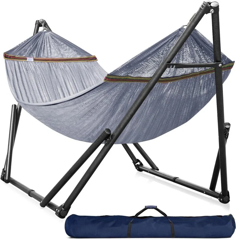 tranquillo double hammock with stand included for 2 personsfoldable hammock stand 600 lbs capacity portable case inhouse 1 e1696018760568