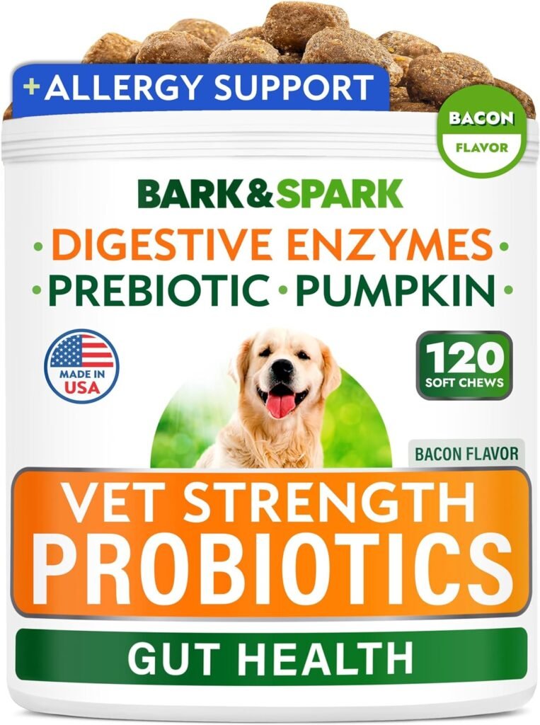 Vet Strength Dog Probiotics Chews Digestive Enzymes for Allergies Itchy Skin - Dogs Digestive Health - Gas, Diarrhea, Constipation Relief Pills - Prebiotics, Probiotics for Dogs Gut Health (120 Ct)