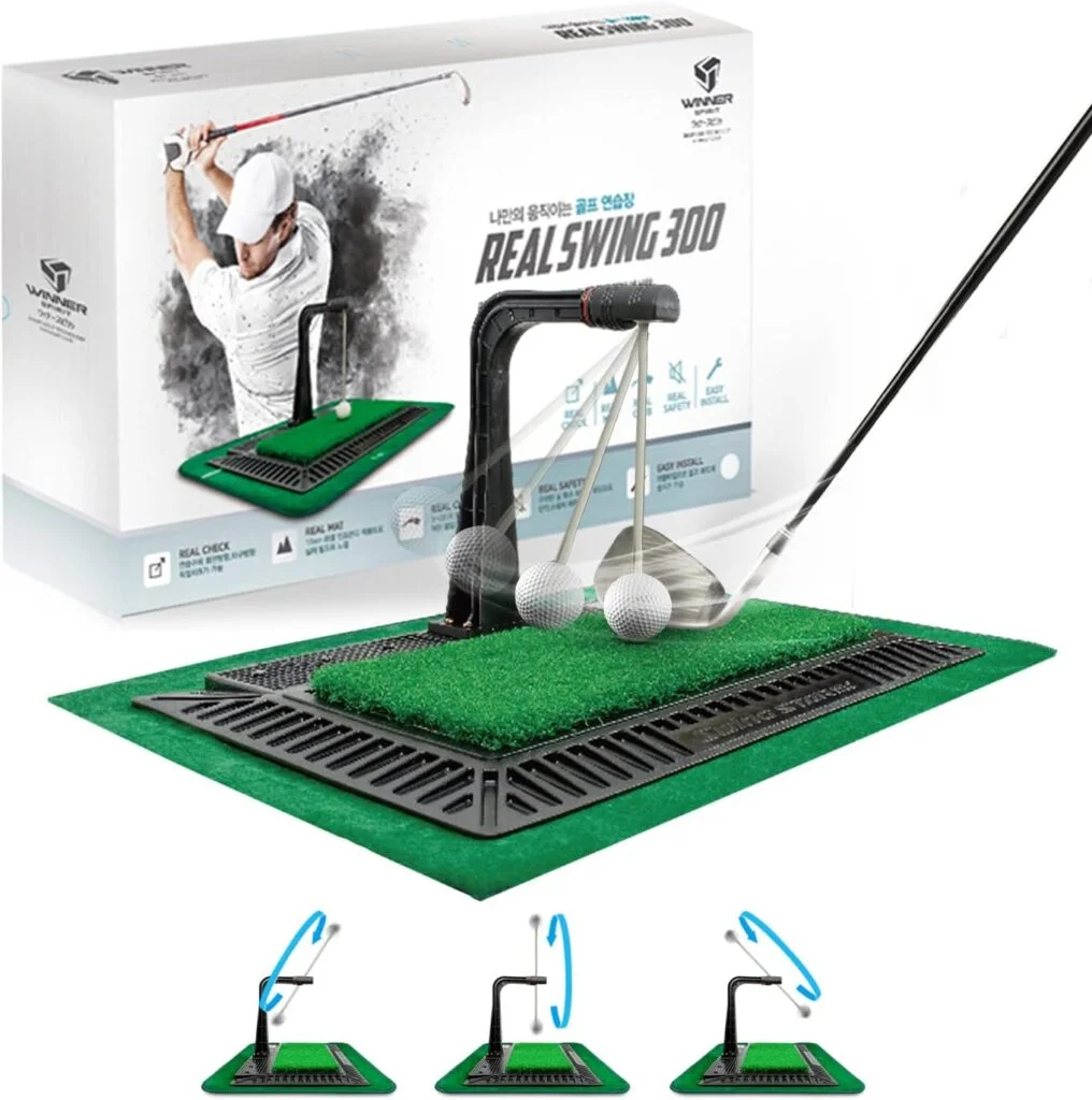 WINNER SPIRIT Real Swing 300 Golf Swing Hitting Trainer, True Impact, Checking Path After Swing Practice Mat Groover Training Aid, Height Adjustable