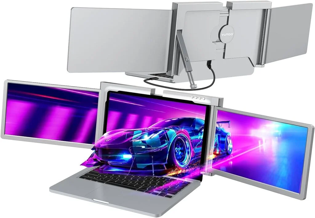 YUTOO Triple Laptop Screen Extender,[M1/M2/Windows] [Only 1 Cable to Connect],Laptop Monitor Extender for Mac/Windows, 1080P |16:9 | FHD IPS | Dual Monitor, Powered by Type-C/USB, for 13”-16” Laptops