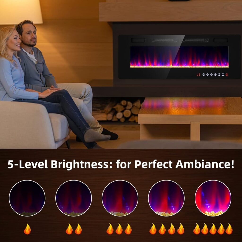 Zionheat 50 inches Electric Fireplace-Wall Fireplace for Living Room-Fireplace Heater Insert Wall Mounted with Remote Control,Timer,12 Flame Colors,750/150W,Ultra Thin