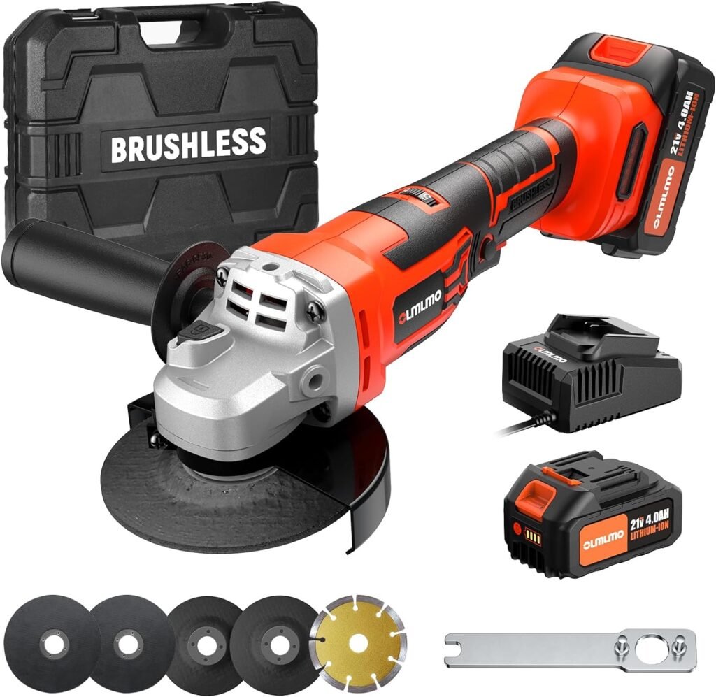 Angle Grinder Cordless,Cordless Grinder With Battery And Charger,4000mAh Batteries,21V,10000RPM Brushless Motor Metal Grinder,4-1/2 Cutting Wheels, Flap Disc,Cordless Metal Cutting Tool