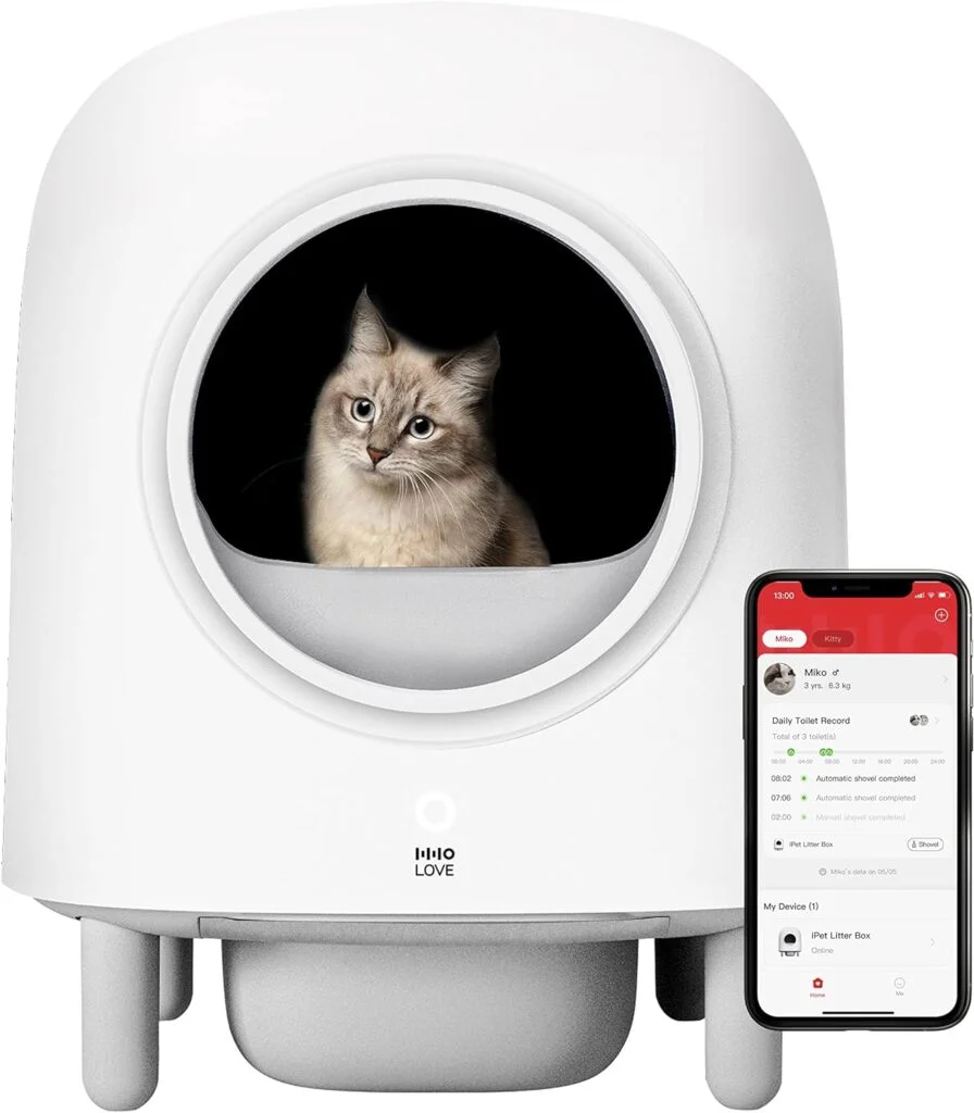 Automatic Cat Litter Box, HHOLOVE Extra Large Self Cleaning Smart Cat Box for Multiple Cats with APP Remote Control, Intelligent Radar Safety Protection,Alerts, No More Scooping