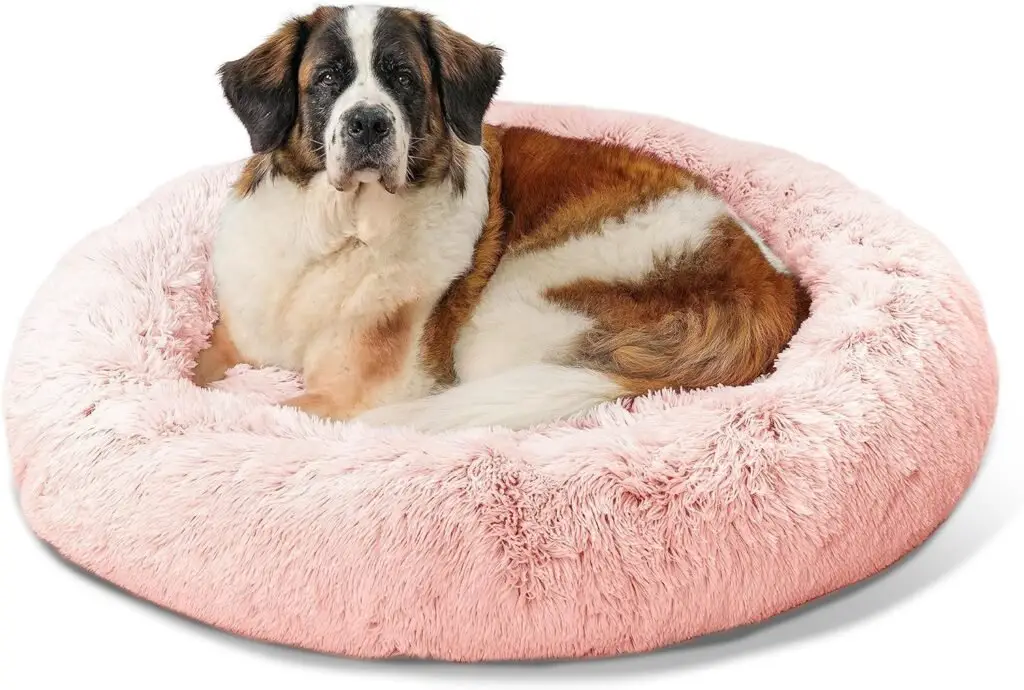 Best Friends by Sheri The Original Calming Donut Cat and Dog Bed in Shag Fur Cotton Candy Pink, Extra Large 45x45