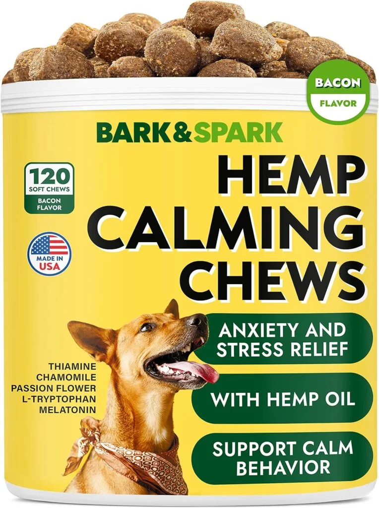 Calming Hemp Treats for Dogs - Made in USA with Hemp Oil - Anxiety Relief - Separation Aid - Stress Relief During Fireworks, Storms, Thunder - Aggressive Behavior, Barking - 120 Soft Chews