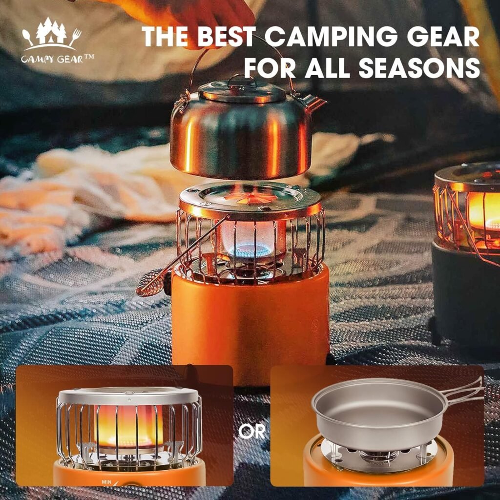 Campy Gear Chubby 2 in 1 Portable Propane Heater Stove, Outdoor Camping Gas Stove Camp Tent Heater for Ice Fishing Backpacking Hiking Hunting Survival Emergency (Orange , 9,000 BTU -Pro)