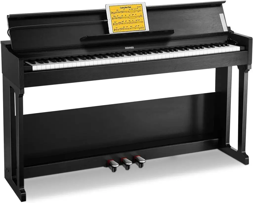 Donner DDP-90 Digital Piano, 88 Key Weighted Piano Keyboard for Beginner/Professional, Keyboard Piano W/Three Pedals, Supports U-disk Music Playing, PC/Tablet/Cell Phone Connecting, Audio In/Output