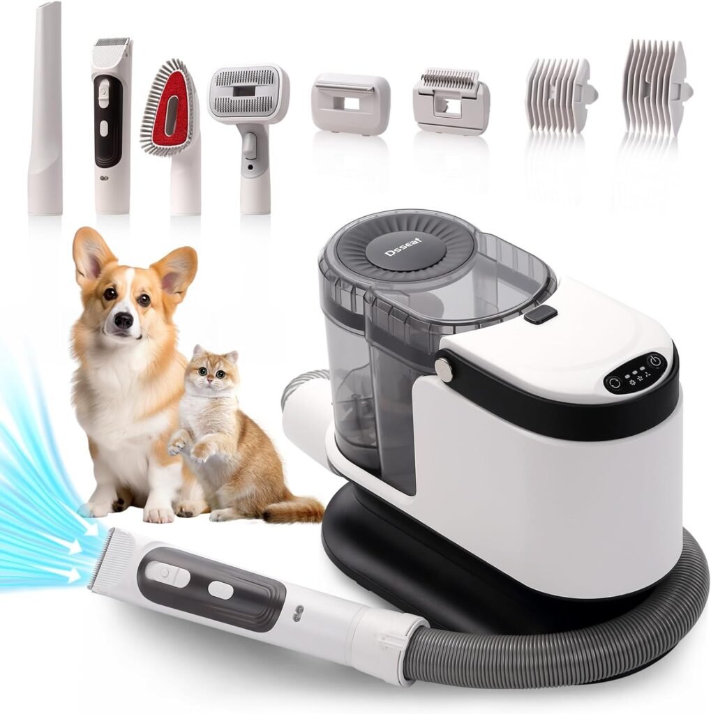 Dsseaf Dog Grooming Kit, 8 in 1 Pet Grooming Kit Grooming Vacuum Cleaner, Dog Hair Brush Vacuum Cleaner, Powerfully Sucks Up 99% Pet Hair for Dogs and Cats Household Cleaning (1.4 Liters,Low Noise)