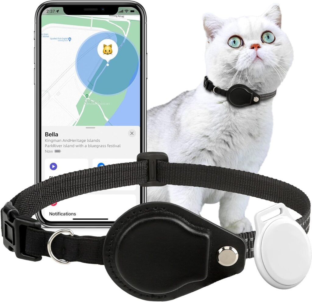 GPS Tracker for Cats, Waterproof Location Pet Tracking Smart Collar (Only iOS), No Monthly Fee, Compatible with Apple Find My, Reflective Real-Time GPS Tracker Cat Collar
