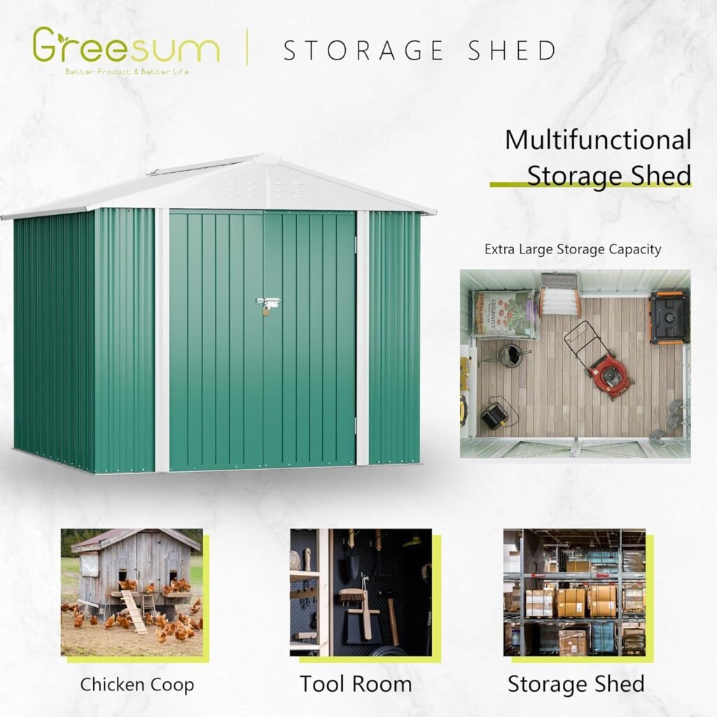 Greesum Metal Outdoor Storage Shed 5FT x 3FT, Steel Utility Tool Shed Storage House with Door Lock, Metal Sheds Outdoor Storage for Backyard Garden Patio Lawn, Green