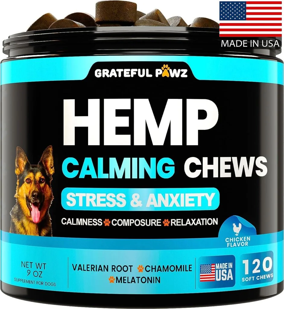 Hemp Calming Chews Treats for Dogs Anxiety Relief Stress - Travel, Thunder, Separation - Hemp Oil - Valerian - Melatonin for Dogs - Sleep Calming Aid - Pet Soft Bites
