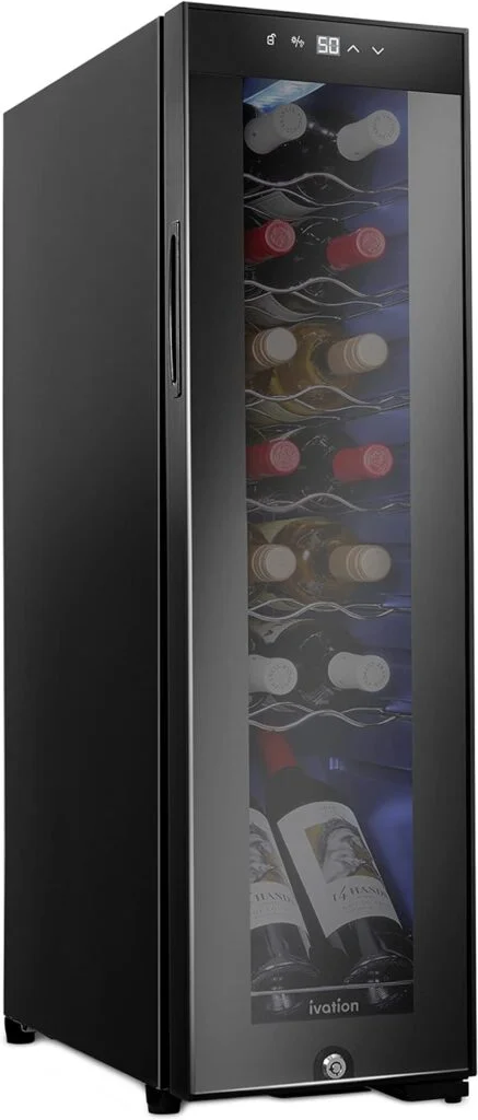 Ivation 14 Bottle Compressor Wine Cooler Refrigerator w/Lock | Large Freestanding Wine Cellar For Red, White, Champagne or Sparkling Wine | 41f-64f Digital Temperature Control Fridge Glass Door Black : Home Kitchen