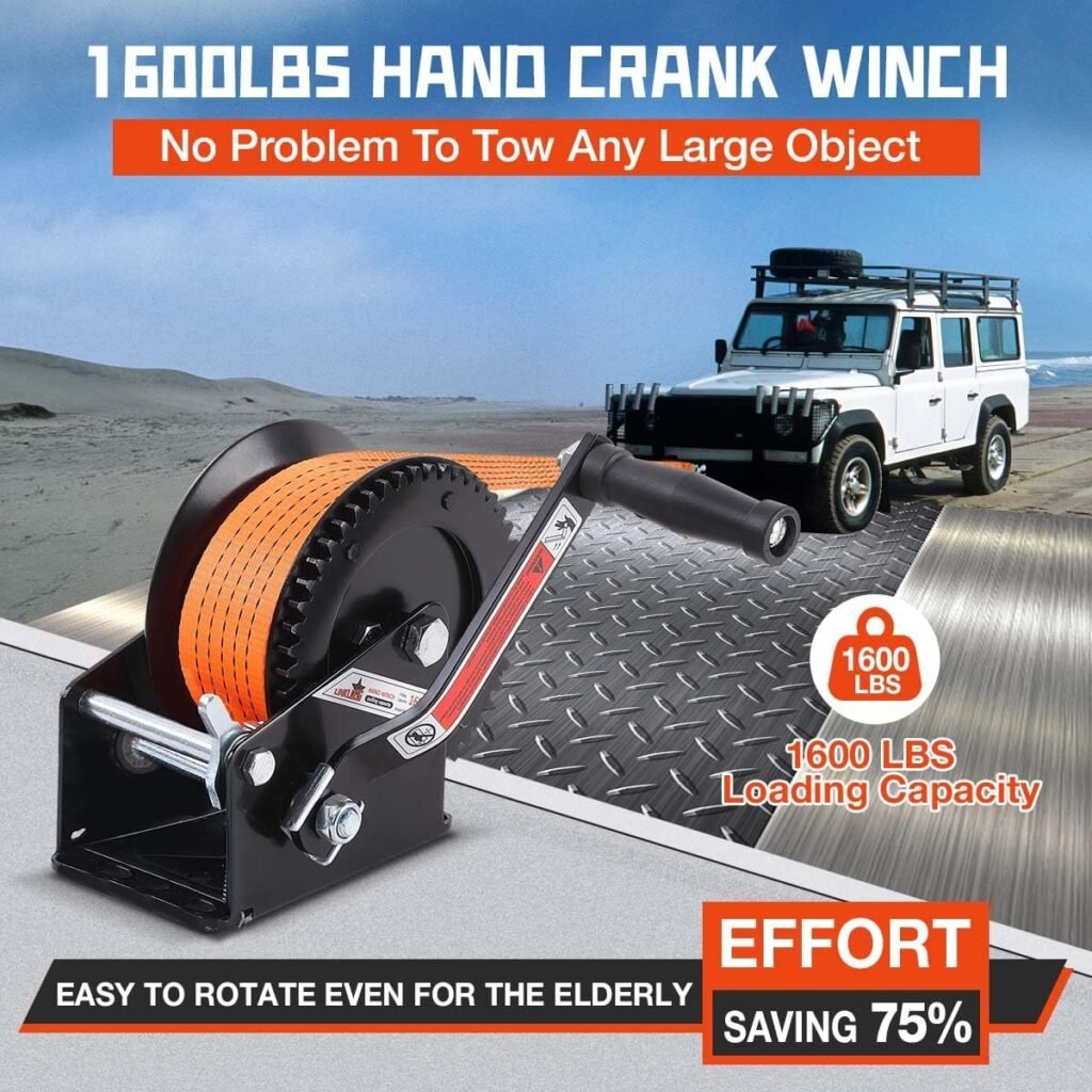 Linkloos 3500LBs Boat Trailer Winch, Heavy Duty Hand Winch with 33FT Strap, Steel Ratio 4:1/8:1 Gear, 2-Way Ratchet Portable Hand Crank Boat Trailer Towing Winch for Truck, Jet Ski, RV ATV