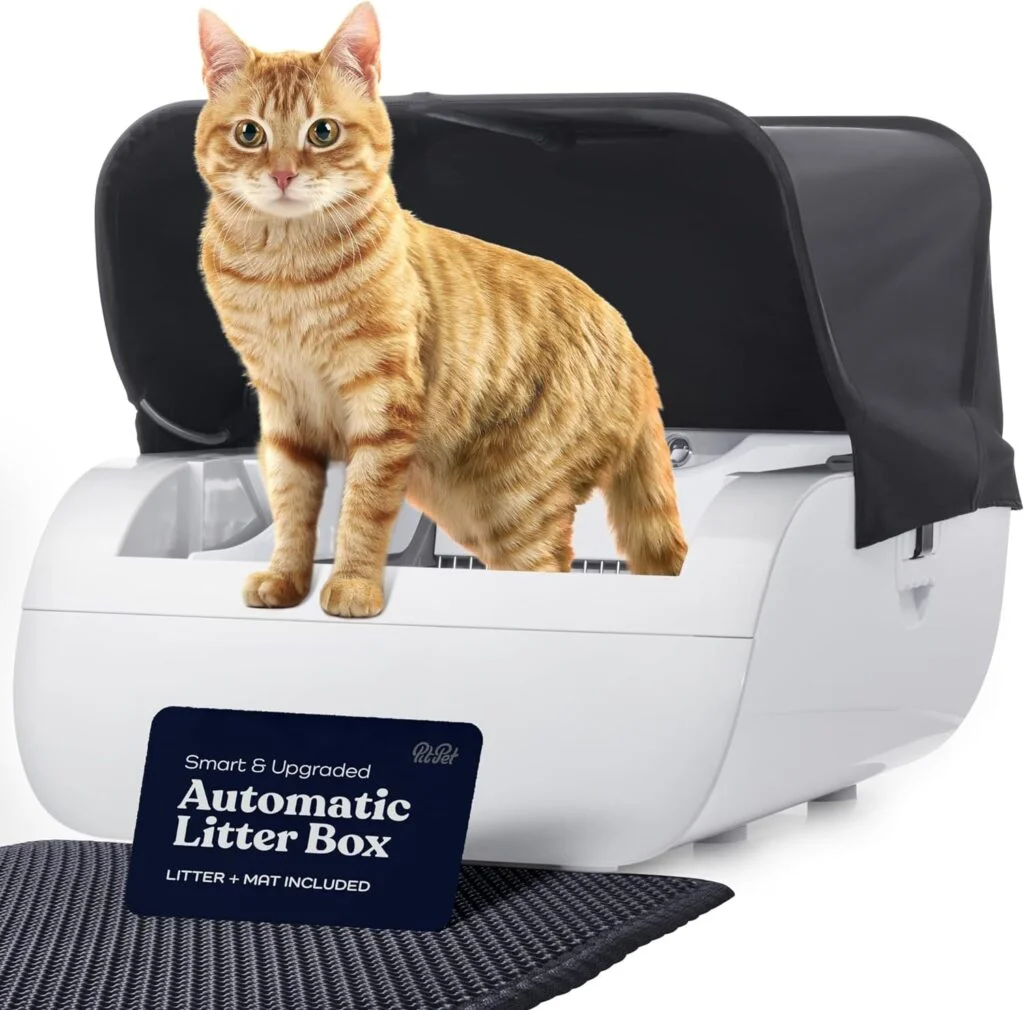 Smart Automatic Cat Litter Box - Self Cleaning Cat Litter Box with Built in Odor Eliminator -Works with Clumping Cat Litter (No Expensive Refills) Large Cat litter Box with Hood Litter + Litter Mat.