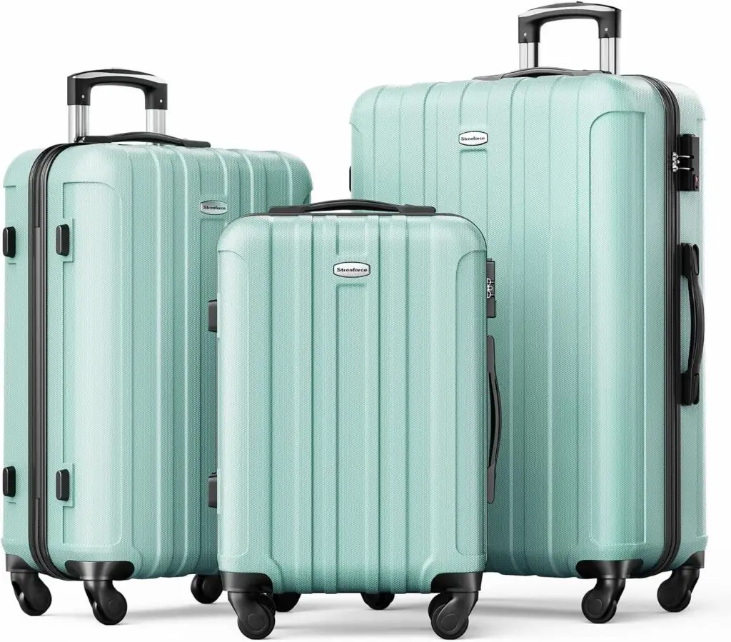 Strenforce 3 Piece Set Suitcase Spinner Wheels ABS Lightweight Luggage Sets with TSA Lock, mint green