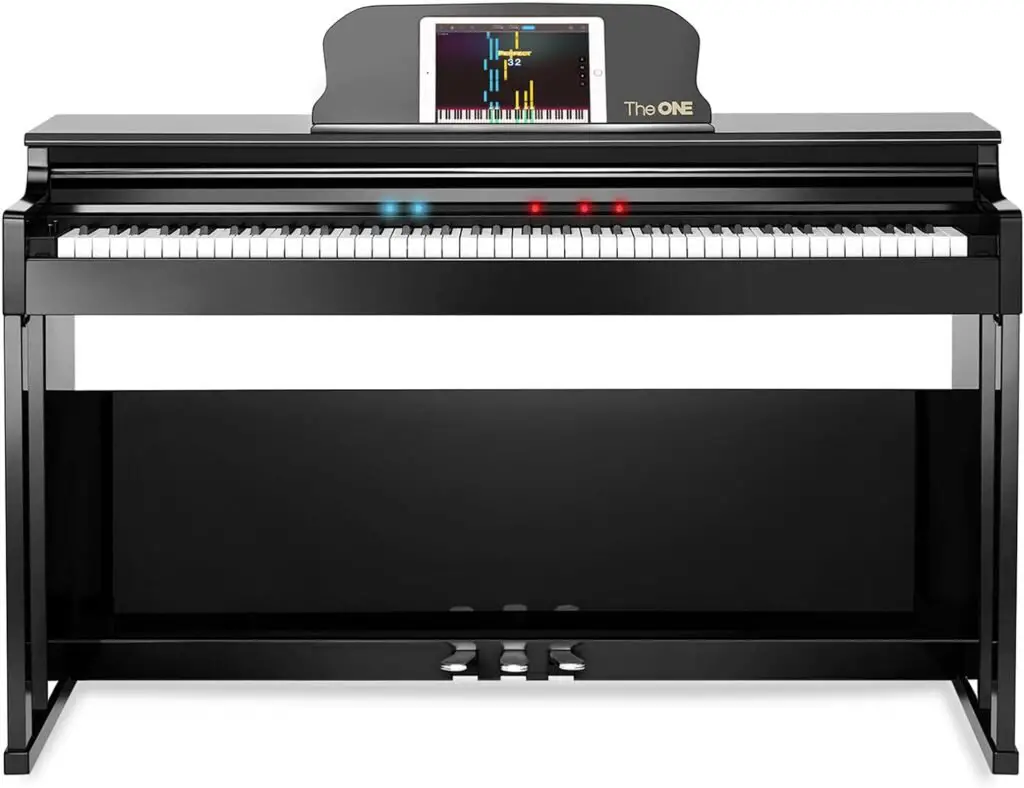 The ONE Premium Upright Digital Piano with Lighted Keys, 88 Hammer Action Keys Piano Keyboard for Beginner Professional, Wooden Classic Weighted Keyboard with Piano Stand/3-Pedal Unit/Free APP