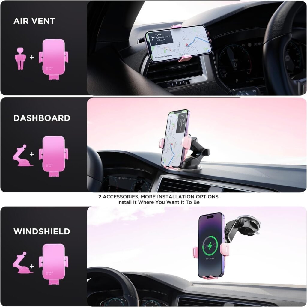 Wireless Car Charger,【7 Colored LED Backlit】Mosurr 15W Auto Clamping Car Charger Phone Mount Holder fit for iPhone 14 13 12 Mini Pro Max 11 XR XS X, Samsung Galaxy S23 Ultra S22 S21+ S10+ Note 20, etc