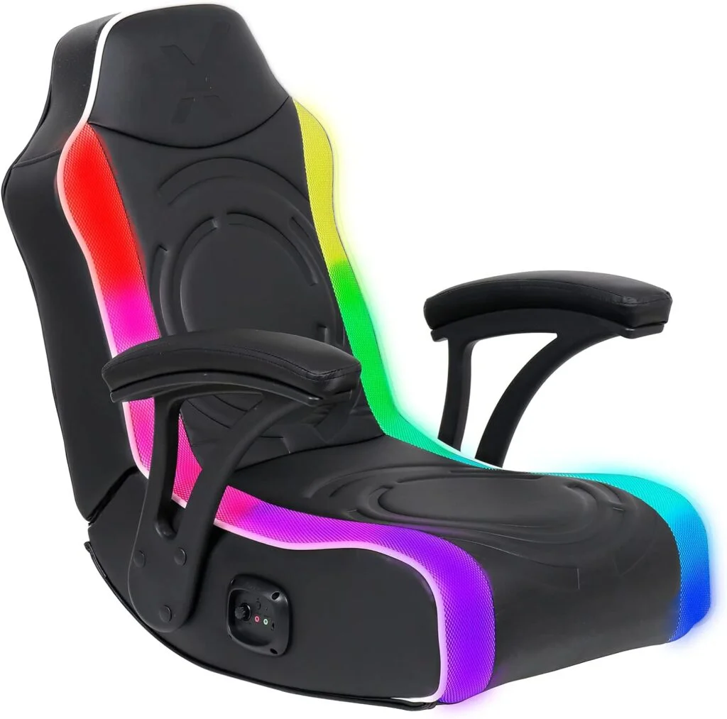X Rocker Emerald RGB LED Floor Gaming Chair, Headrest Mounted Speakers, 2.0 Wired Audio System, 5110701, 30.3 x 26.4 x 22.2, Black