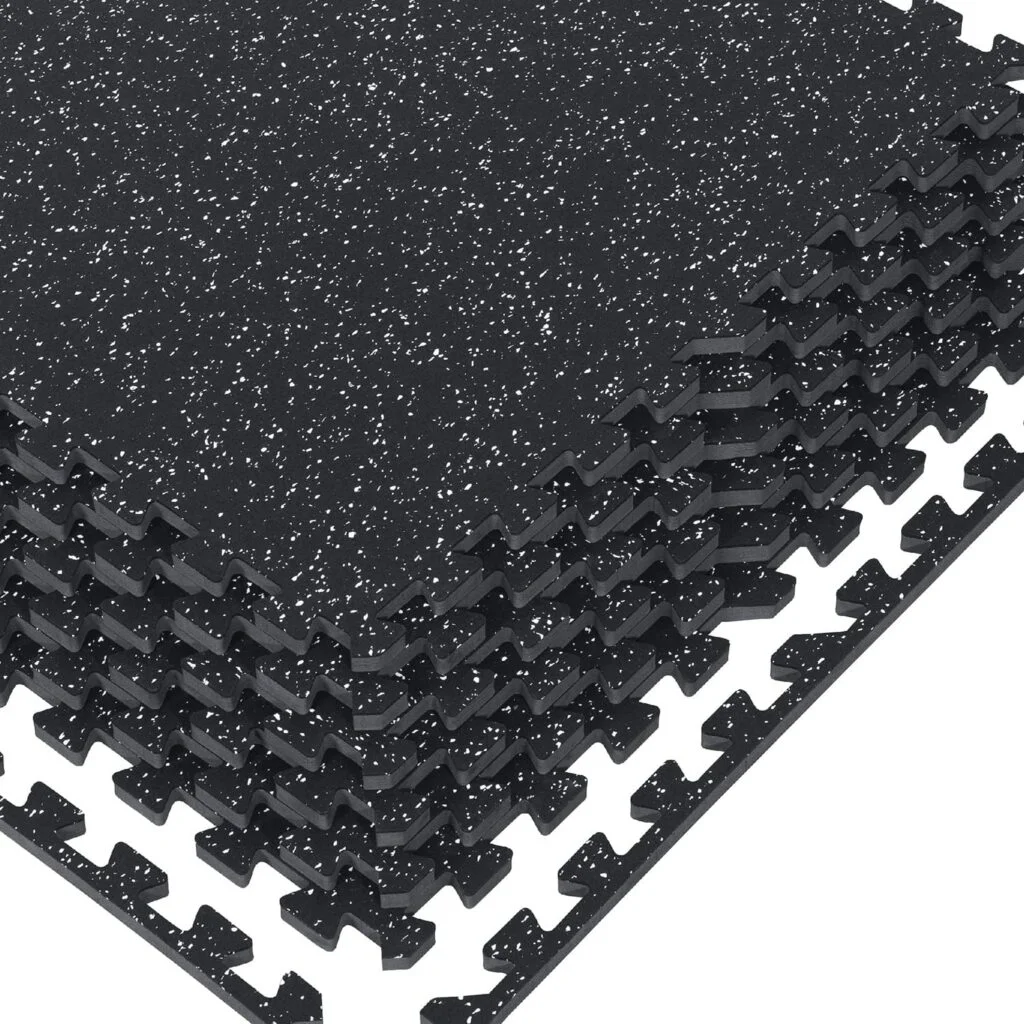1/2in Thick 48 Sq Ft Rubber Top High Density EVA Foam Exercise Gym Mats Non-slip 12 Pcs - Interlocking Puzzle Floor Tiles for Home Gym Heavy Workout Equipment Flooring - 24 x 24in Tile, Black White