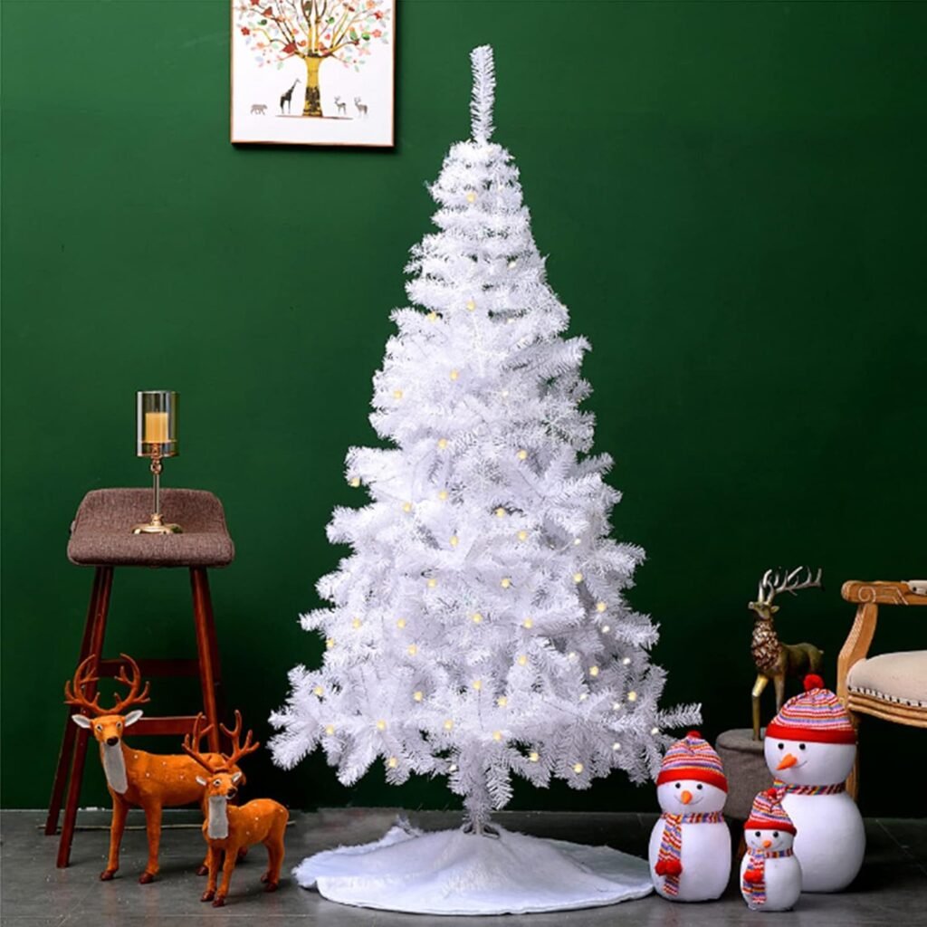 5FT Christmas Tree with Hinged Artificial Eco-Friendly Material Easy Assembly for Holiday Home Decoration 450 Branch Tips (White)