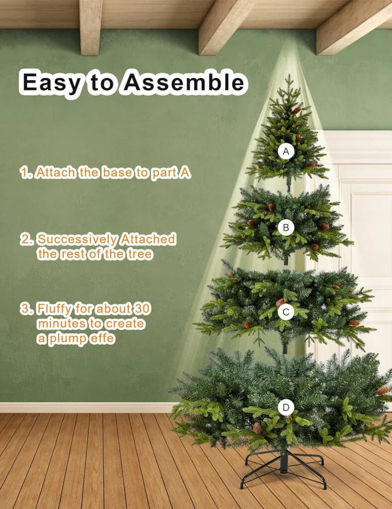 7.5ft Artificial Christmas Tree Holiday Xmas Tree w/ 1,400 Branch Tips, Christmas Tree Decorations, Christmas Tree Stand Metal Hinges Foldable Base, Easy Assembly for Home, Office, Party Decoration