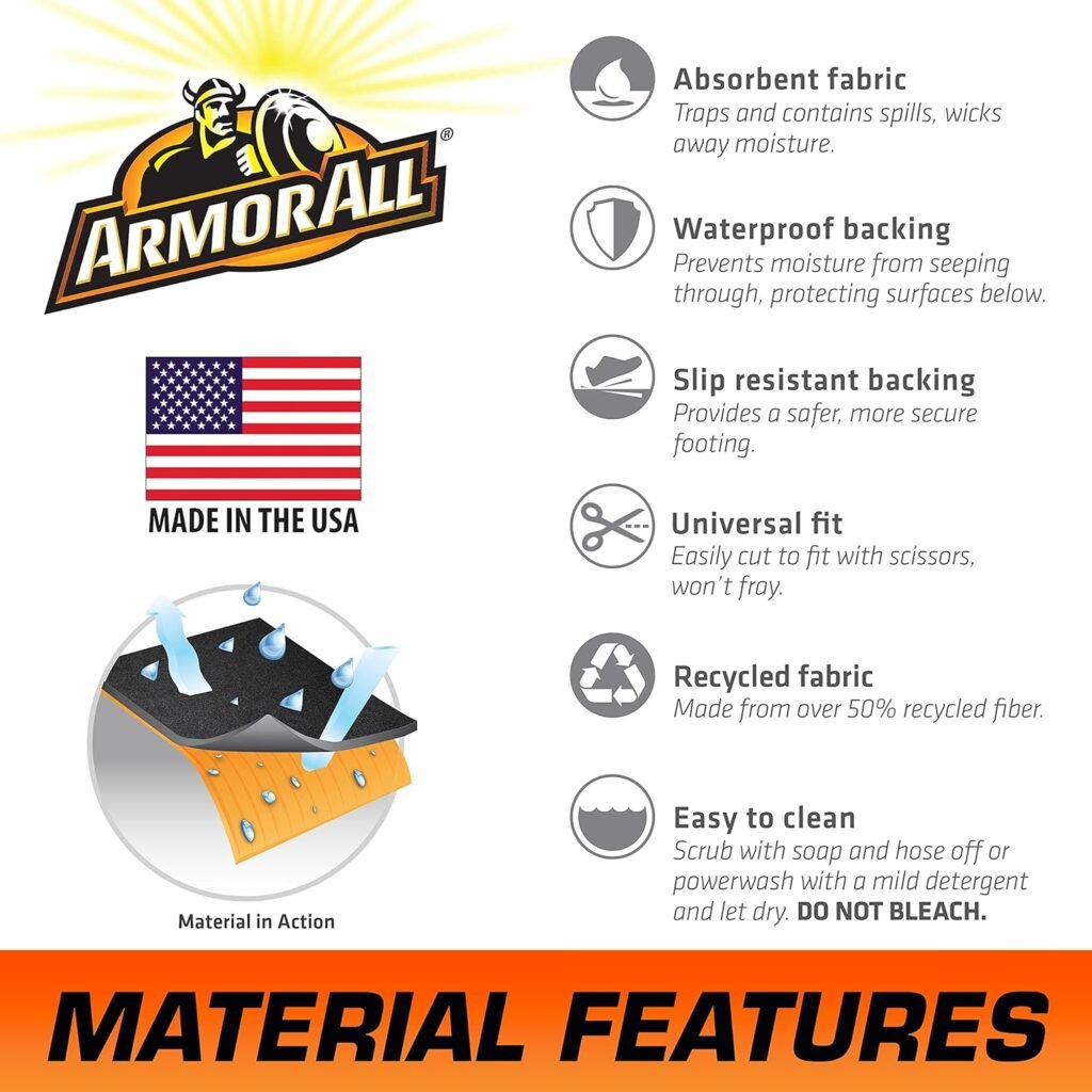 Armor All Original Small Vehicle Garage Floor Mat, (84” x 74), (Includes Double Sided Tape), Protects Surfaces, Transforms Garage - Absorbent/Waterproof/Durable (USA Made) (Charcoal)